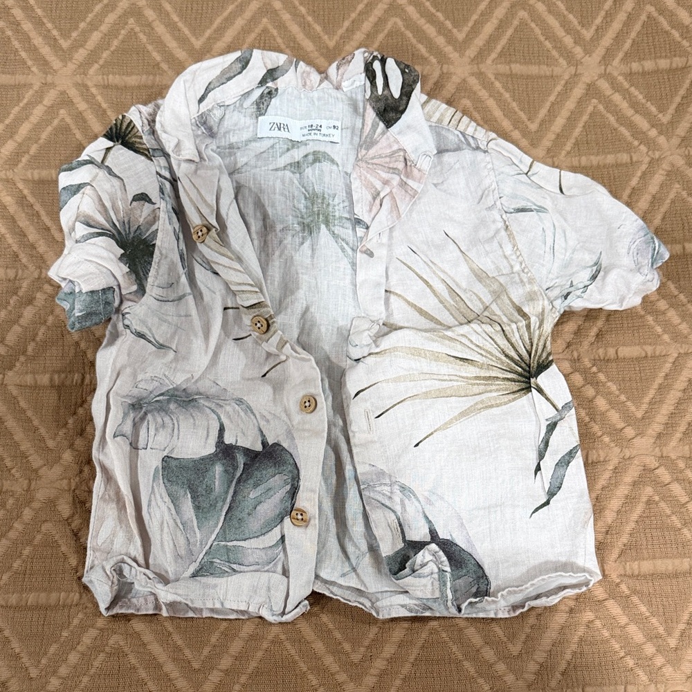 Zara Kids Botanical Print Button Down Shirt